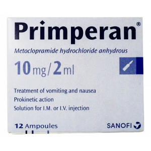 PRIMPERAN 10 MG / 2 ML ( METOCLOPRAMIDE HYDROCHLORIDE ) SOLUTION FOR IV / IM INJECTION 12 AMPOULES